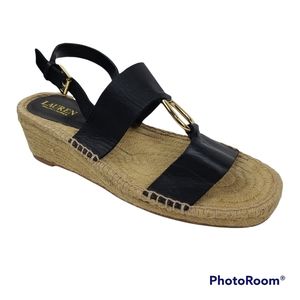 NWOB Ralph Lauren Leather Espadrille Sandals Black 'BENA' Women's 10